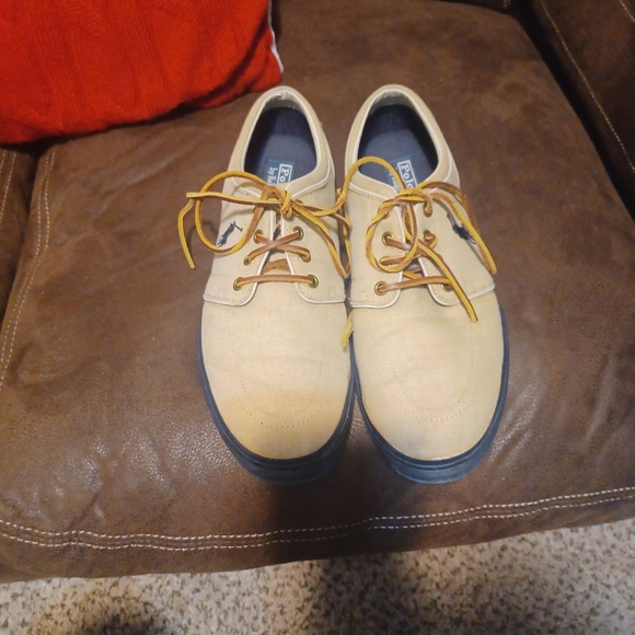 Ralph Lauren Faxon Low-Top Canvas Sneakers, size 11D, tan, navy - Picture 6 of 13